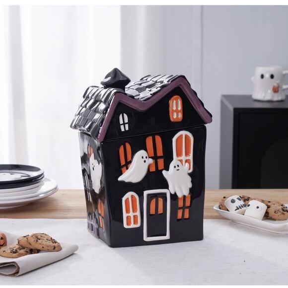 Way to Celebrate Halloween Ceramic Haunted House Treat Jar, Food Storage - Picture 2 of 8
